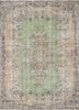 vintage green wool hand knotted Rug - HeadShot
