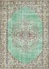 vintage green wool hand knotted Rug - HeadShot
