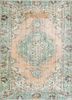 vintage green wool hand knotted Rug - HeadShot