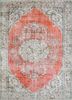 vintage red and orange wool hand knotted Rug - HeadShot
