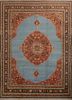 aalam blue wool hand knotted Rug - HeadShot