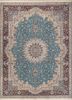 aalam blue wool hand knotted Rug - HeadShot