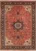 aalam red and orange wool and silk hand knotted Rug - HeadShot