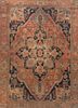 aalam red and orange wool hand knotted Rug - HeadShot