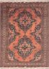 aalam red and orange wool hand knotted Rug - HeadShot