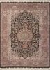 aalam red and orange wool and silk hand knotted Rug - HeadShot