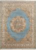blue blue wool and silk hand knotted Rug