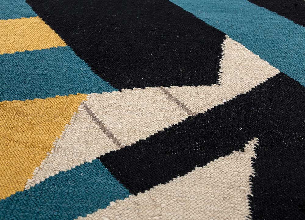 checkers gold wool flat weaves Rug - CloseUp