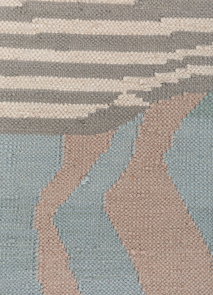 checkers blue wool flat weaves Rug - CloseUp