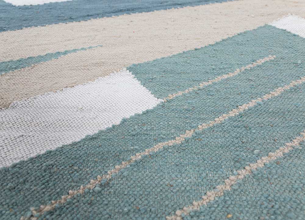 checkers blue wool and viscose flat weaves Rug - CloseUp