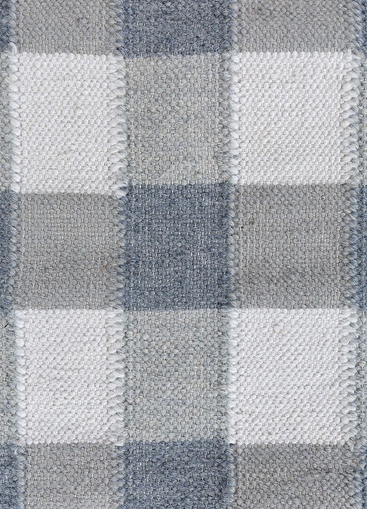checkers blue wool flat weaves Rug - CloseUp