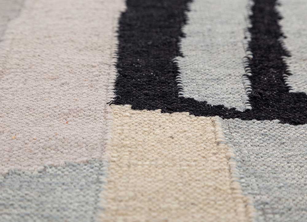 checkers ivory wool and viscose flat weaves Rug - CloseUp