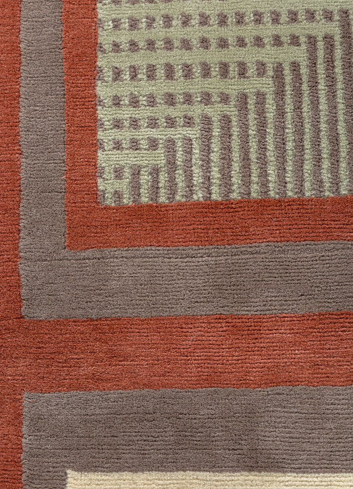 box red and orange wool hand knotted Rug - CloseUp