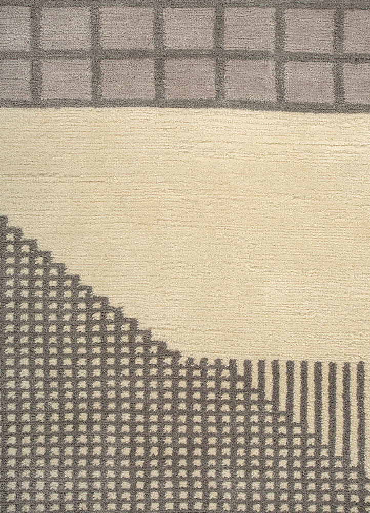box grey and black wool hand knotted Rug - CloseUp