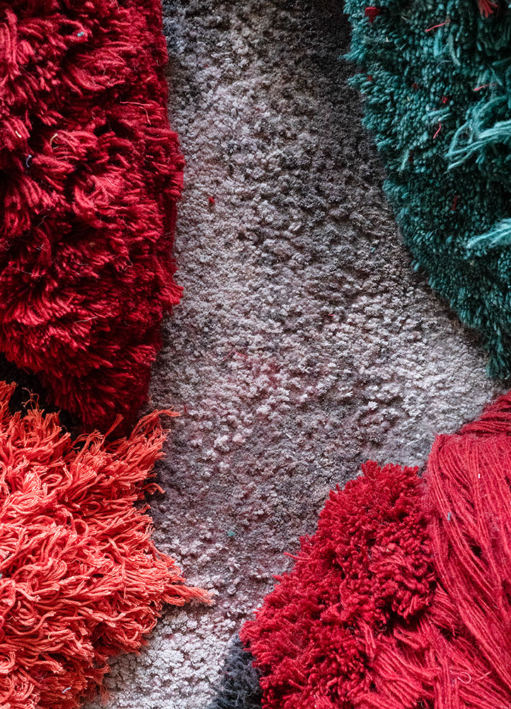 caminantes red and orange wool and bamboo silk hand knotted WALL ART & TAPESTRY - CloseUp