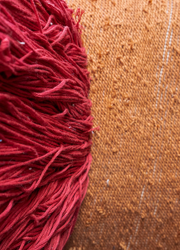 caminantes red and orange wool and bamboo silk hand knotted WALL ART & TAPESTRY - CloseUp