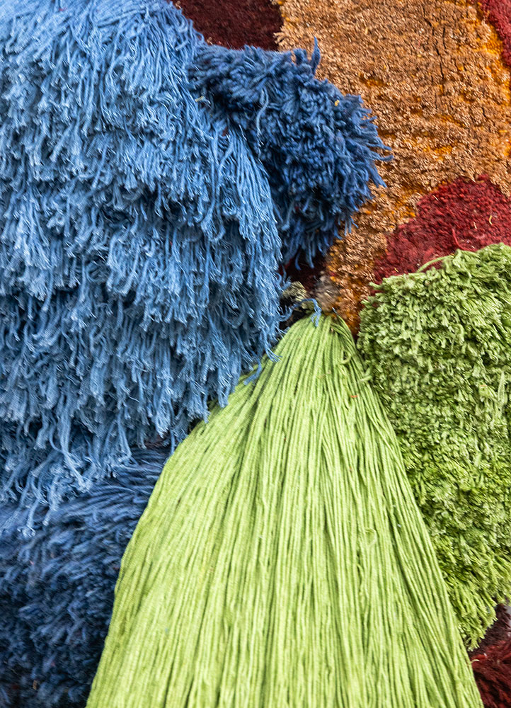 caminantes red and orange wool and bamboo silk hand knotted WALL ART & TAPESTRY - CloseUp
