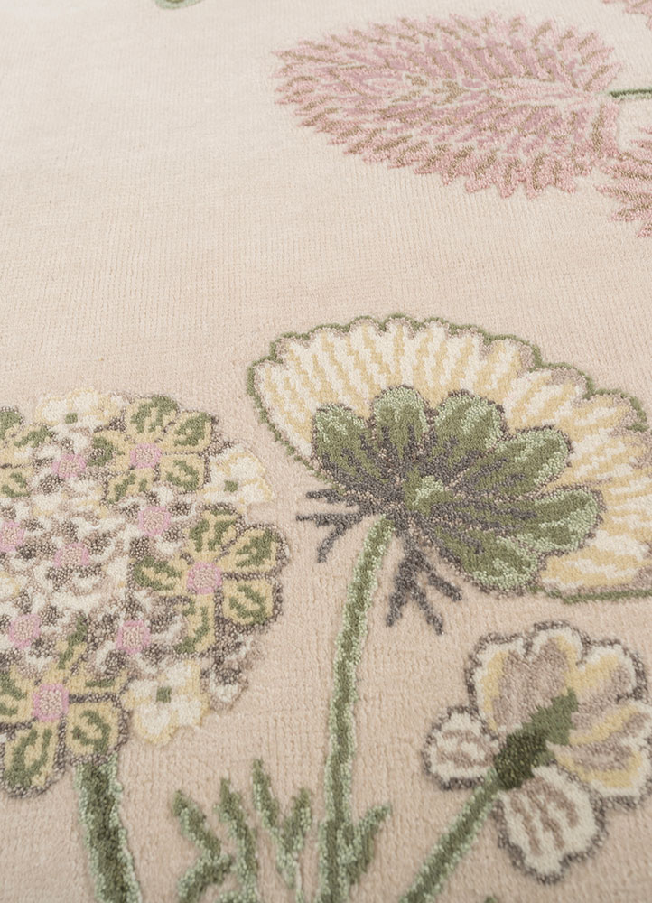 jardins du monde beige and brown wool hand knotted Rug - CloseUp