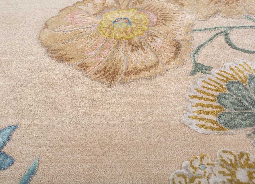 jardins du monde beige and brown wool and bamboo silk hand knotted Rug - CloseUp