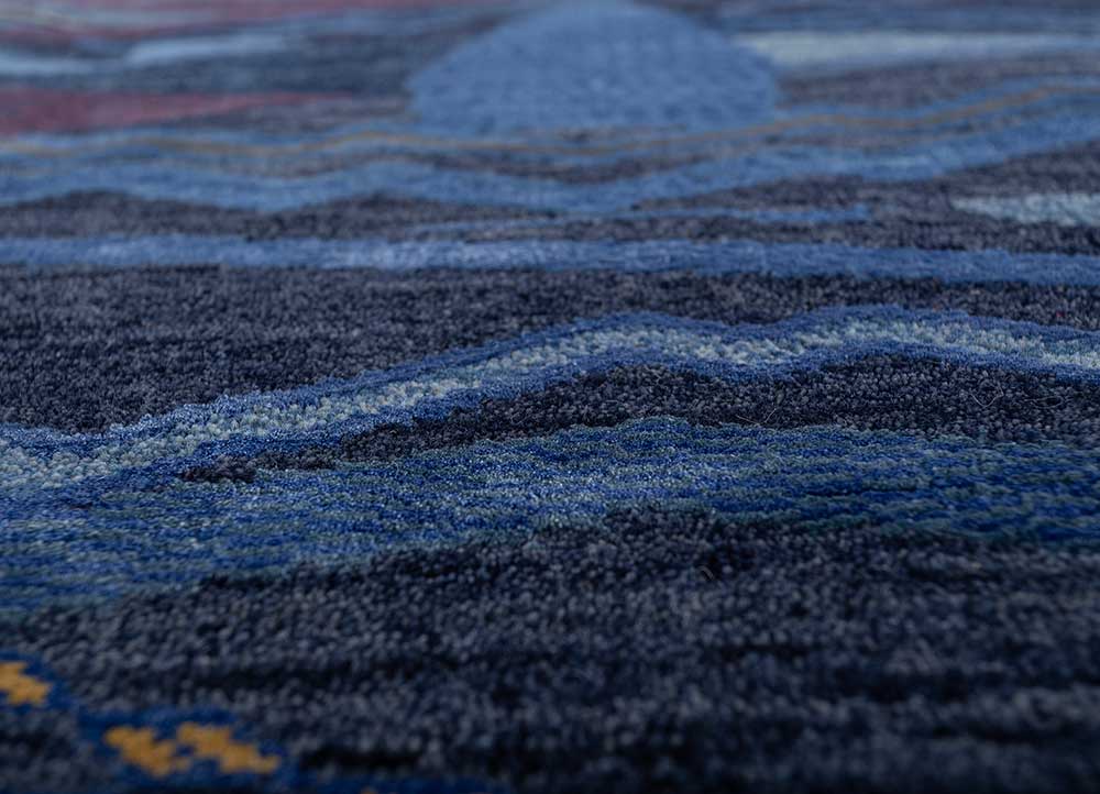 manchaha blue wool and bamboo silk hand knotted Rug - CloseUp