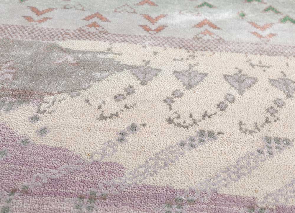 manchaha pink and purple wool and bamboo silk hand knotted Rug - CloseUp