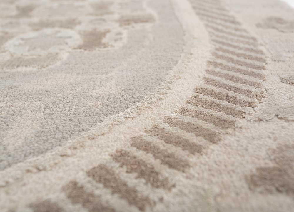 khidki beige and brown wool and bamboo silk hand knotted Rug - CloseUp