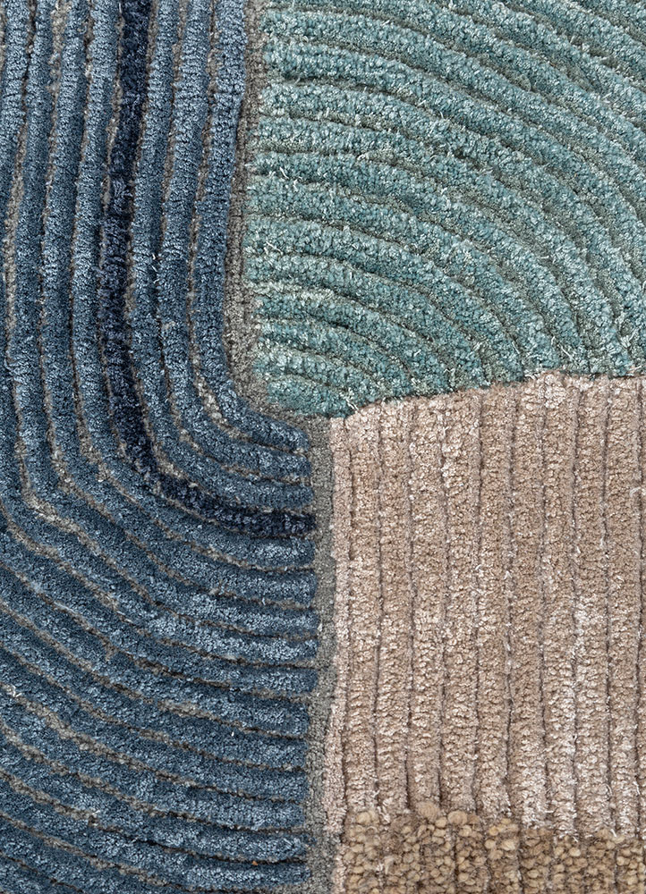 come around blue wool and viscose hand tufted Rug - CloseUp