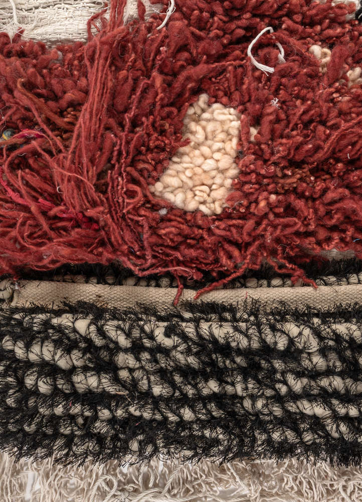 exposed spine red and orange wool and silk wall art WALL ART & TAPESTRY - CloseUp