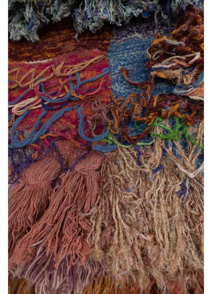 wall installation blue wool and bamboo silk hand knotted WALL ART & TAPESTRY - CloseUp