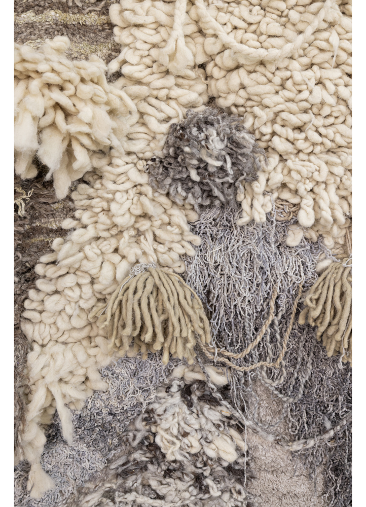 wall installation beige and brown wool and bamboo silk hand knotted WALL ART & TAPESTRY - CloseUp