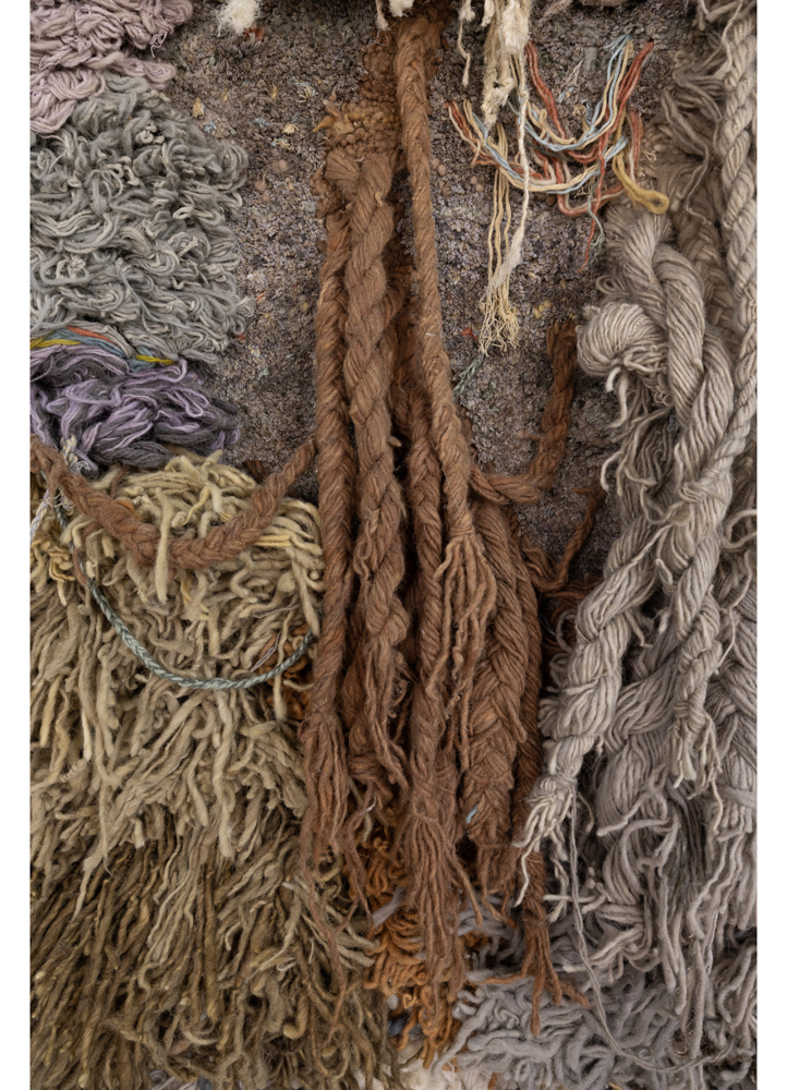 wall installation ivory wool and bamboo silk hand knotted WALL ART & TAPESTRY - CloseUp