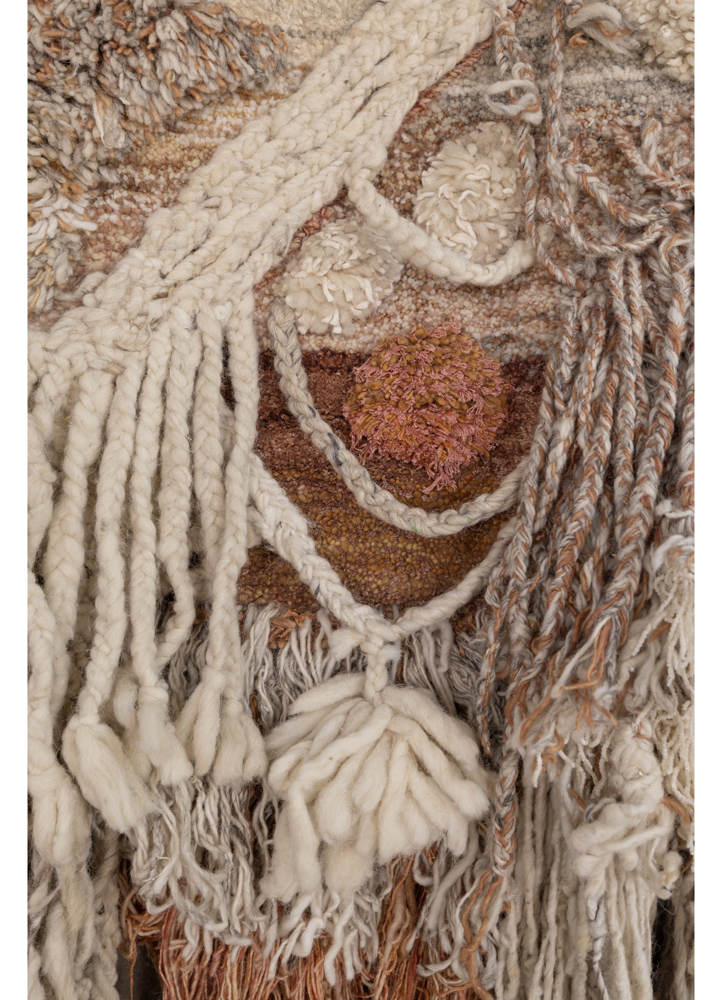 wall installation ivory wool and bamboo silk hand knotted WALL ART & TAPESTRY - CloseUp