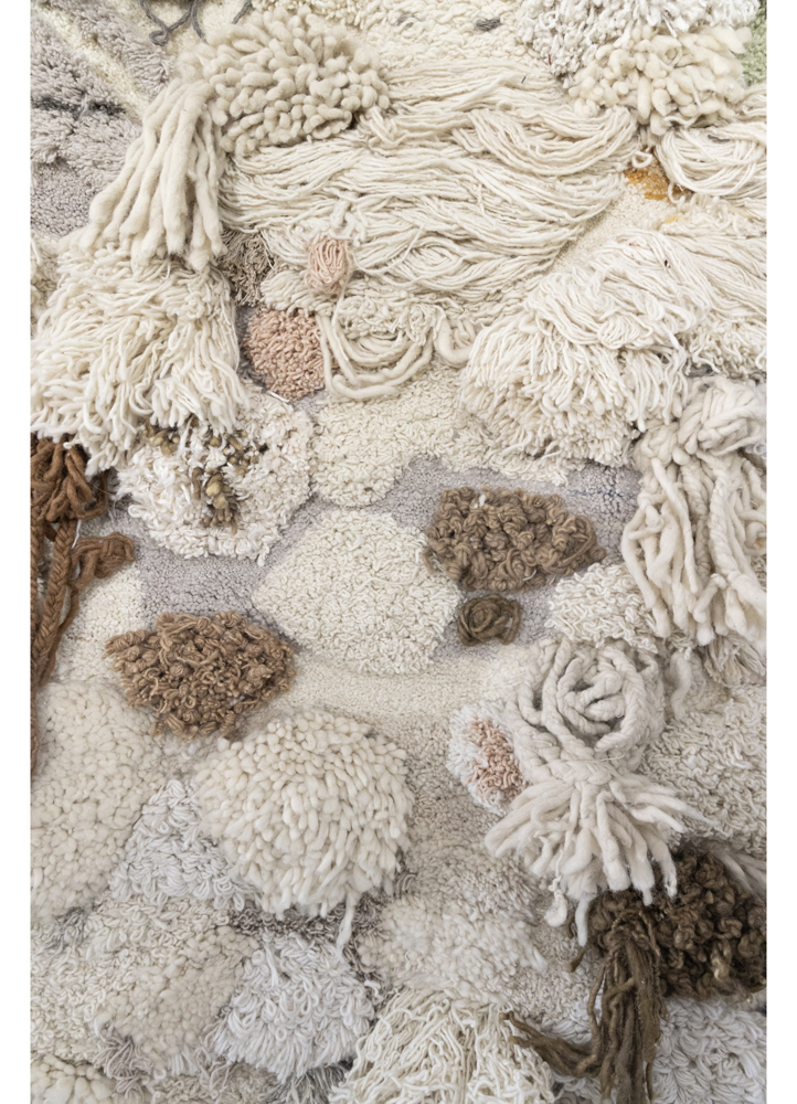 wall installation ivory wool and bamboo silk hand knotted WALL ART & TAPESTRY - CloseUp