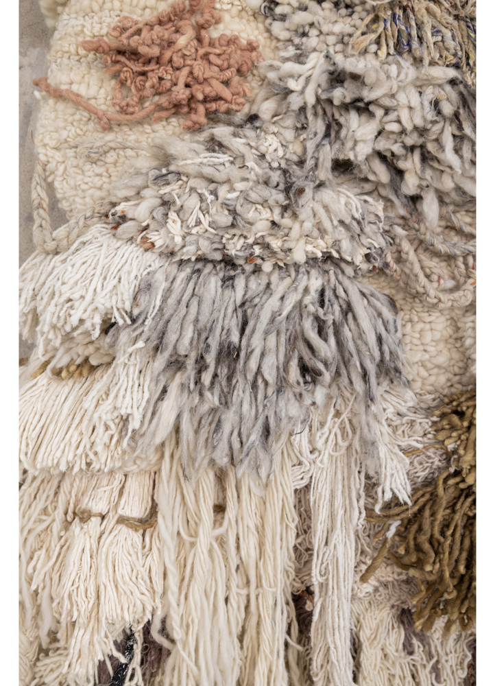 wall installation ivory wool and bamboo silk hand knotted WALL ART & TAPESTRY - CloseUp