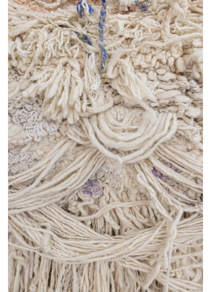 wall installation ivory wool and bamboo silk hand knotted WALL ART & TAPESTRY - CloseUp