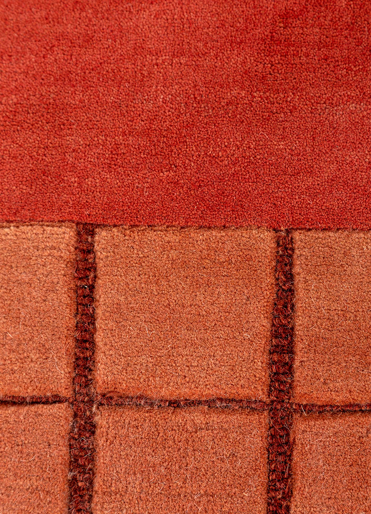 sthir red and orange wool hand knotted Rug - CloseUp