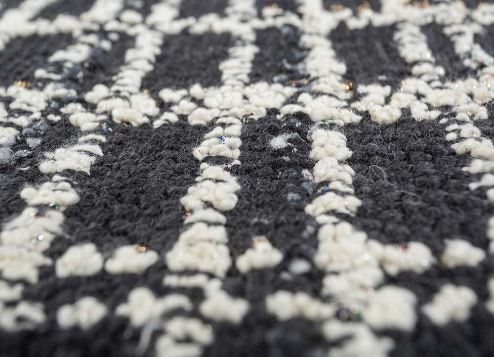 atelier grey and black wool and silk flat weaves Rug - CloseUp