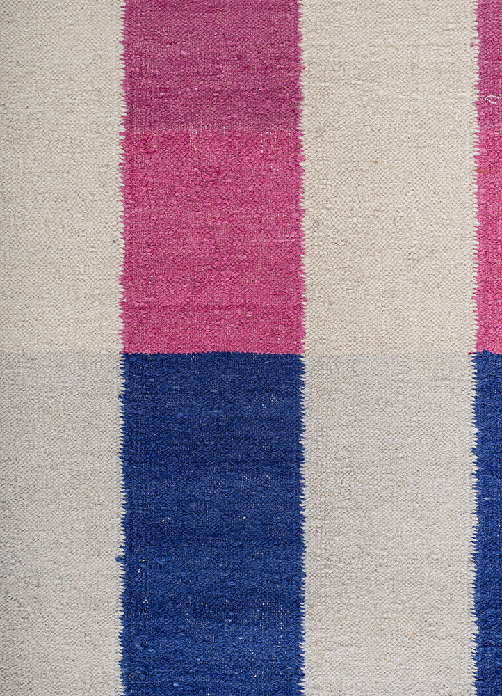 checkers blue wool flat weaves Rug - CloseUp