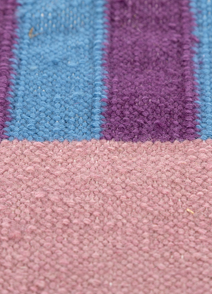 checkers pink and purple wool flat weaves Rug - CloseUp