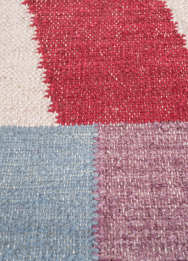 checkers blue wool flat weaves Rug - CloseUp
