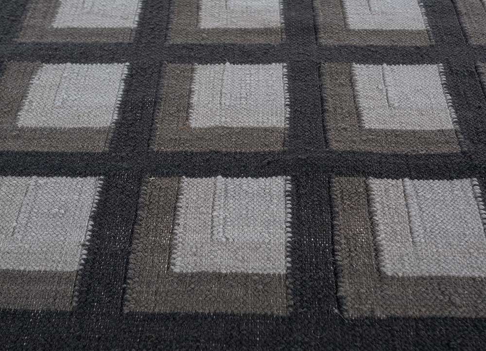 checkers blue wool flat weaves Rug - CloseUp