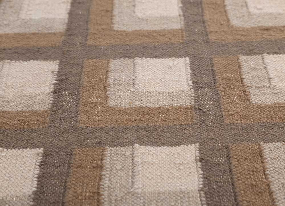 checkers beige and brown wool flat weaves Rug - CloseUp