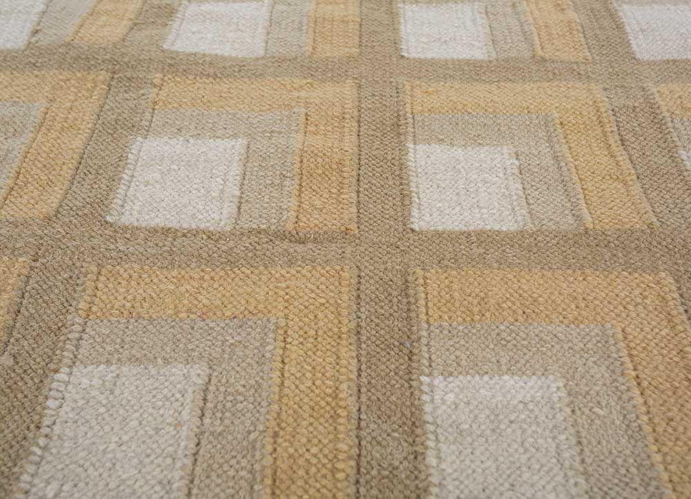 checkers gold wool flat weaves Rug - CloseUp