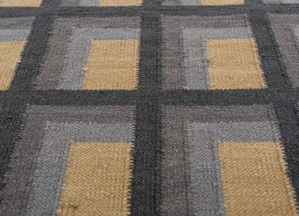 checkers grey and black wool flat weaves Rug - CloseUp