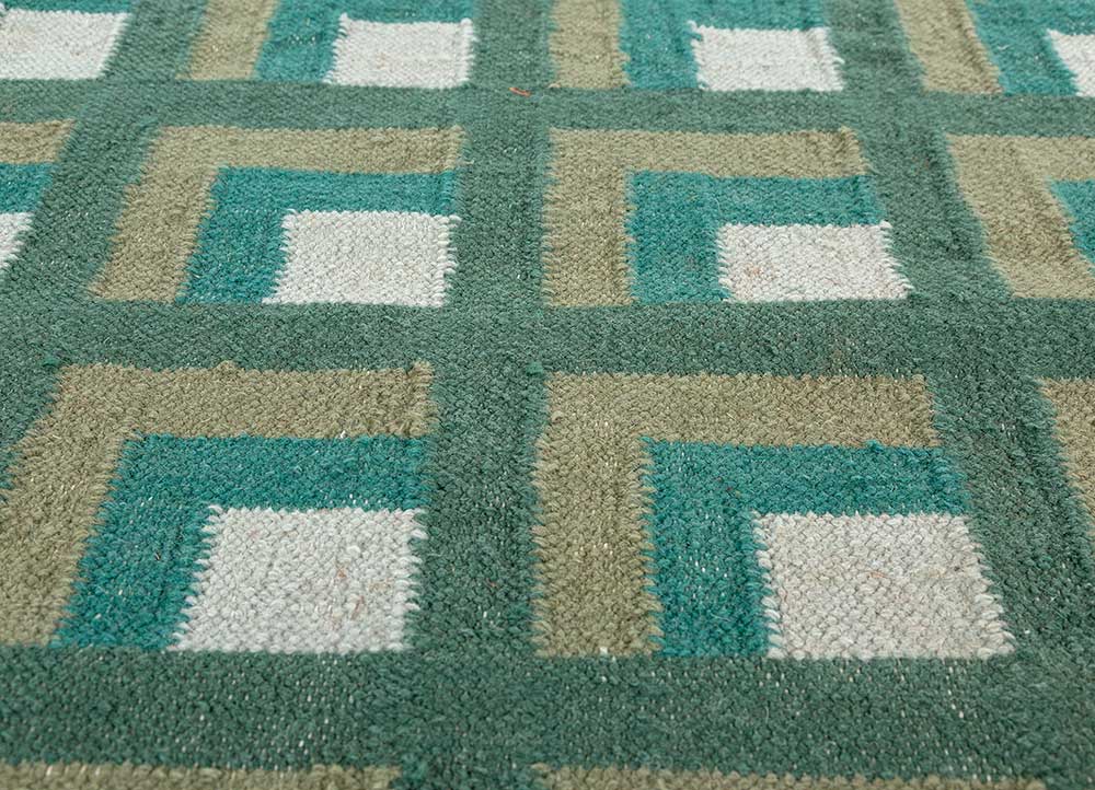checkers green wool flat weaves Rug - CloseUp