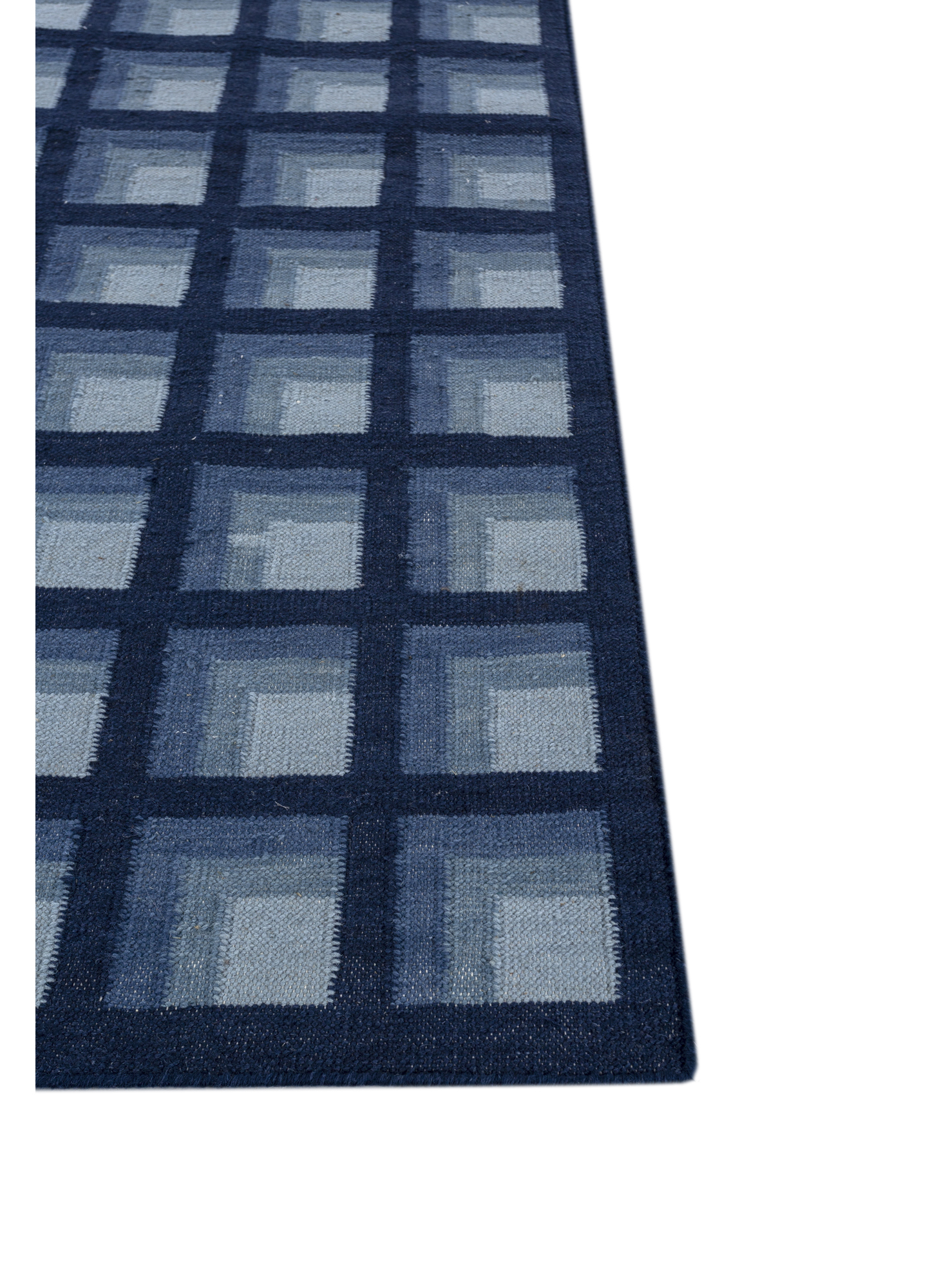 checkers blue wool flat weaves Rug - CloseUp