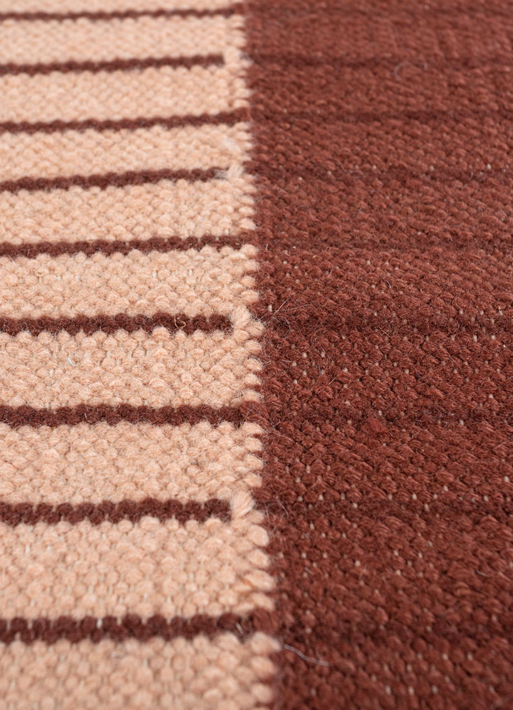 checkers red and orange wool flat weaves Rug - CloseUp
