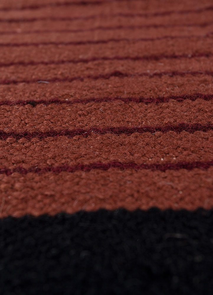 checkers red and orange wool flat weaves Rug - CloseUp