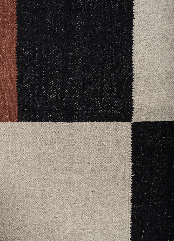 checkers red and orange wool flat weaves Rug - CloseUp