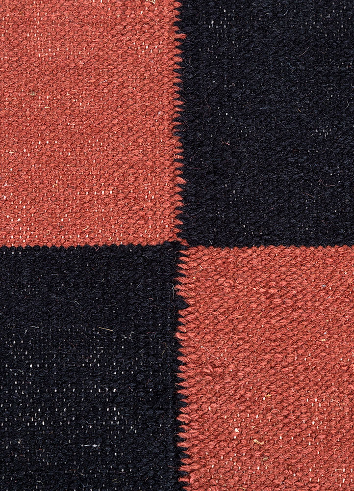 checkers red and orange wool flat weaves Rug - CloseUp